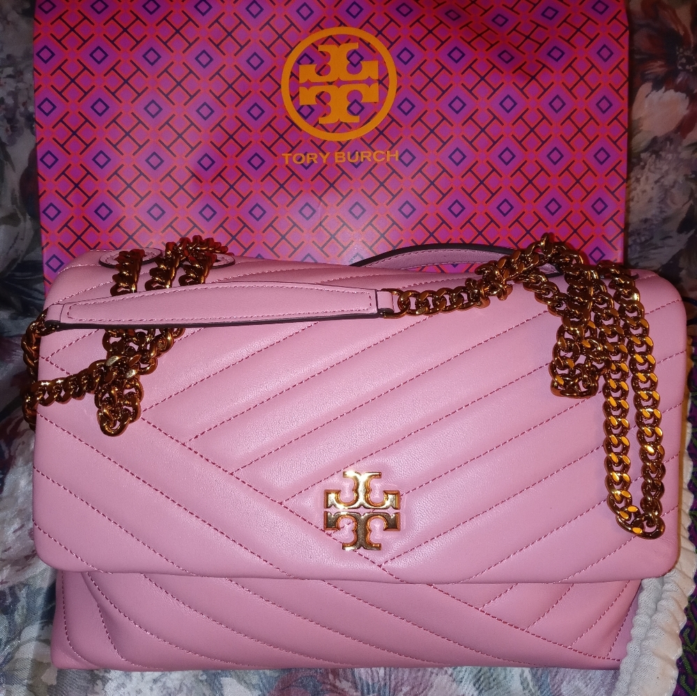 RARE NEW TORY BURCH KIRA CHEVRON CONVERTIBLE SHOULDER BAG IN (PINK CITY)